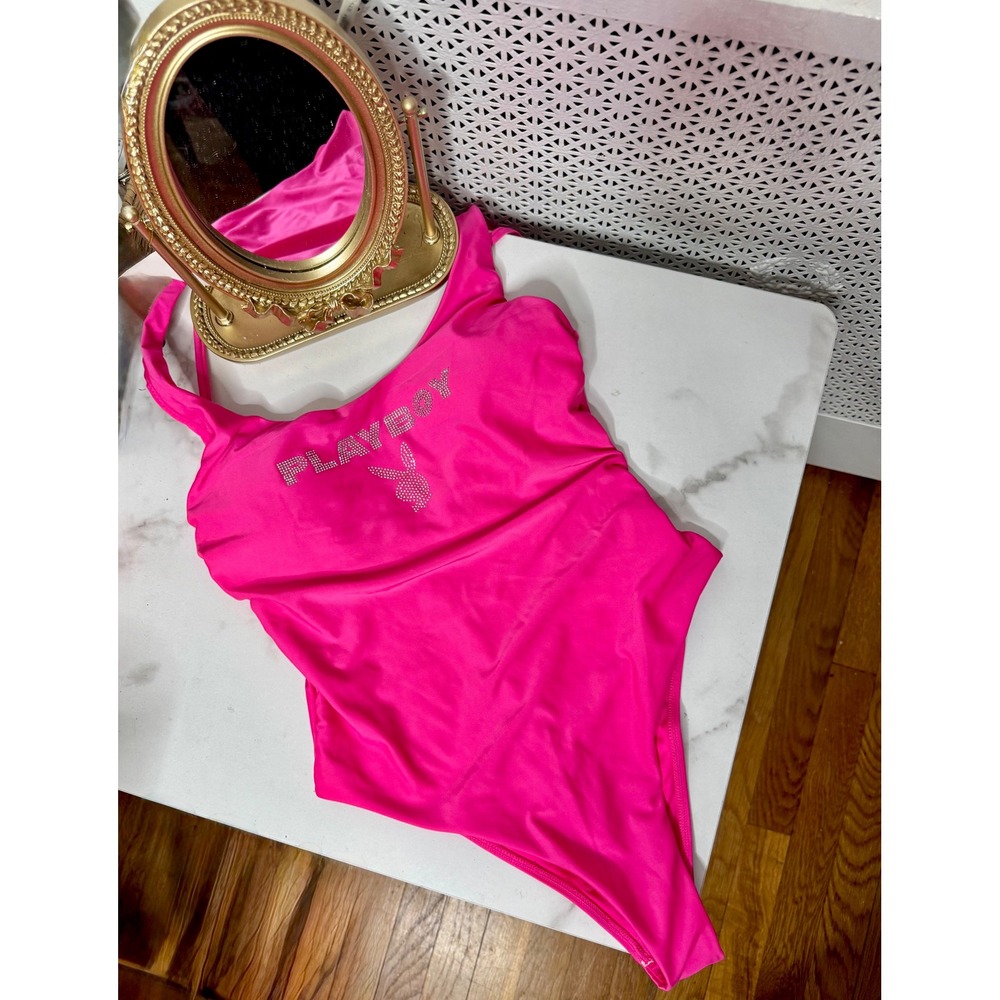 Hot Pink Playboy Rhinestone One Piece Swimsuit Bunny Logo Bikini Summer Sexy NWT